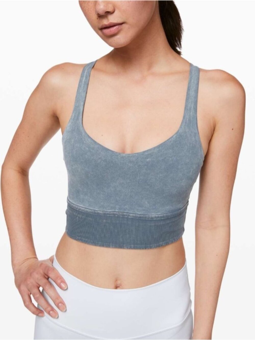 Lululemon Free To Be Bra *Long Line Rib Snow Wash Washed Moon Blue 2